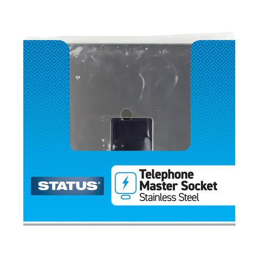 1 gang - Stainless Steel Screwless - Telephone Socket - 1 pk - in Poly Bag - in Colour CDU