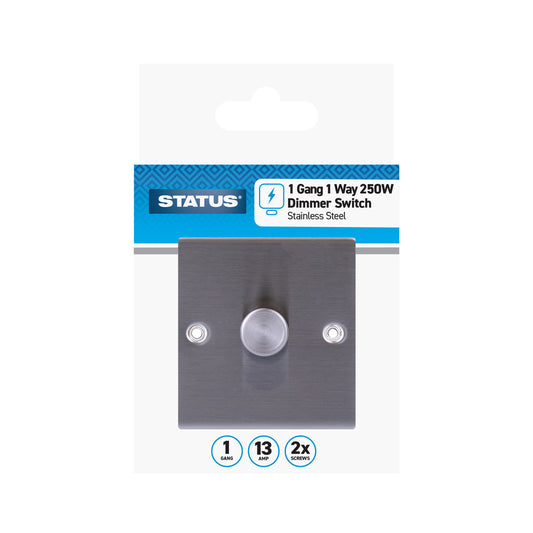 1 x 250w - 1 way - Stainless Steel - Dimmer Switch - 1 pk - in a Clam Shell
