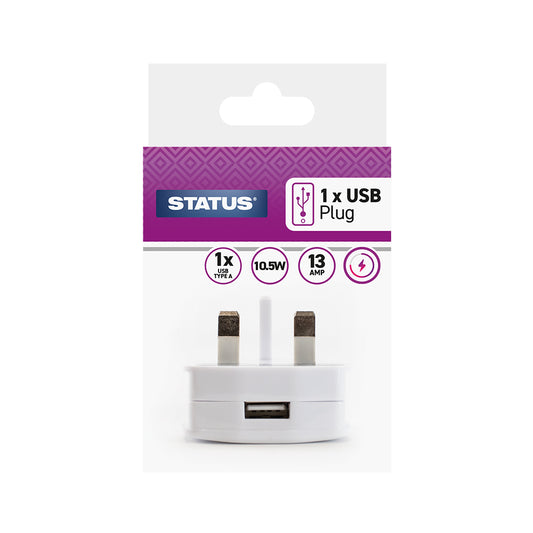 1 x USB Charging Port Power Adaptor - White Plug - 2100mA - 1 pk - in a Colour Box