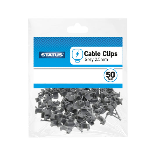2.5mm - Grey - T & E Cable Clips - 50 pk - in Poly Bag - in Colour CDU