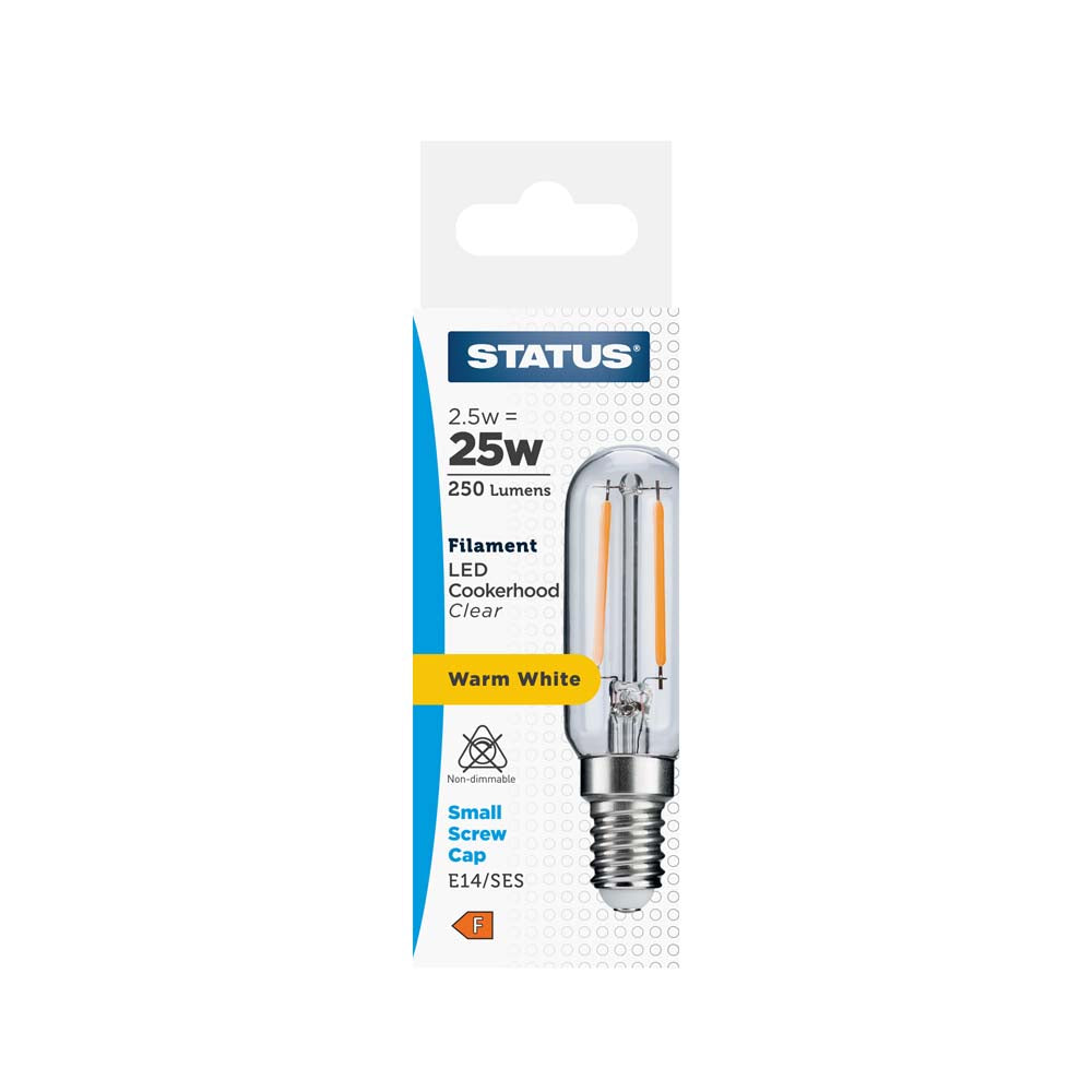 2.5w = 25w = 250 lumens - Filament LED - Cookerhood - SES - Clear - Warm White - 1 pk box - in White CDU