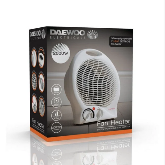 2000W Daewoo Upright Fan Heater White