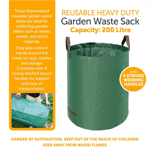 200 Litre Reusable Heavy Duty Garden Waste Sack