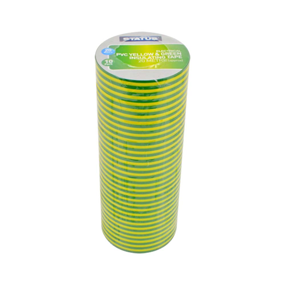 20 Mtr - PVC Electrical Tape - Yellow/Green - 10 pk - Shrink Wrapped