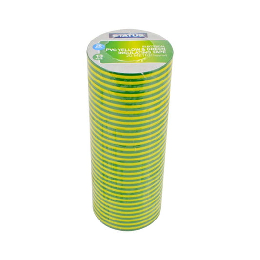 20 Mtr - PVC Electrical Tape - Yellow/Green - 10 pk - Shrink Wrapped