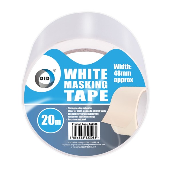 20m x 48mm White Masking Tape