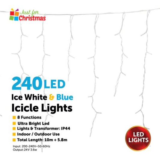 240LED Ice White and Blue Icicle Lights