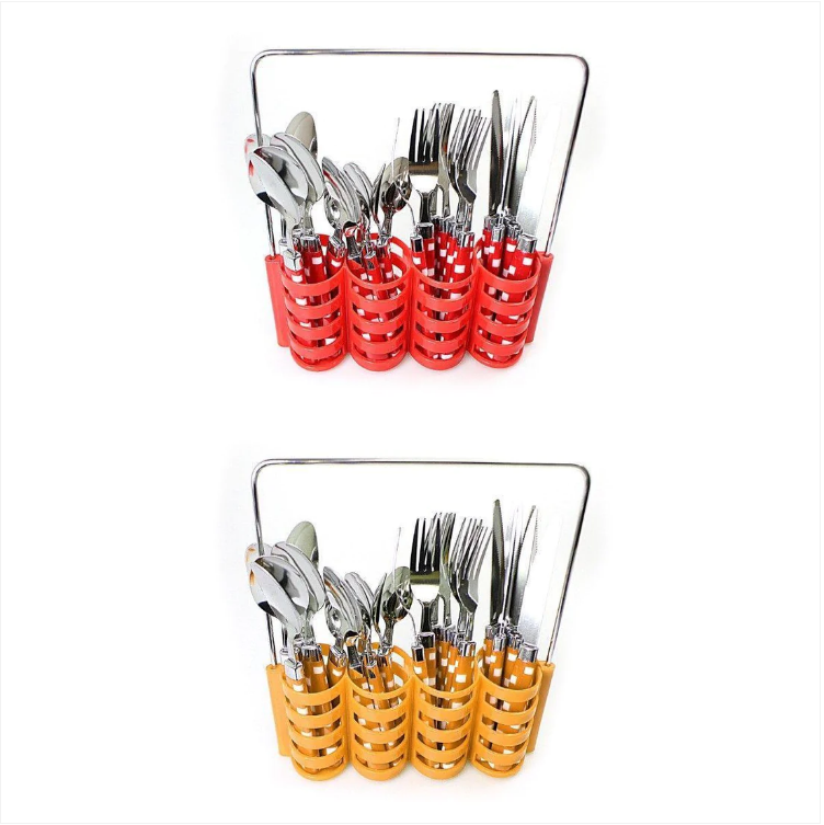 24PC Cubed Design Stylish Stainless Steel Cutlery Set In Steel Holding Rack
