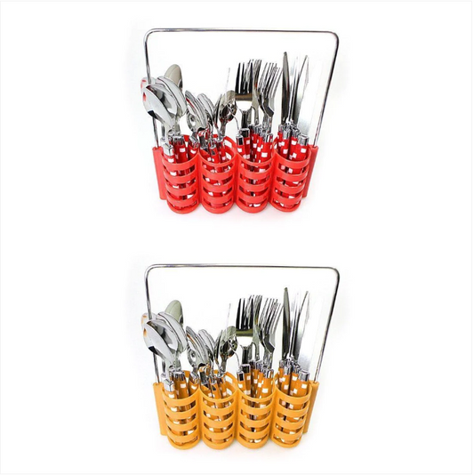 24PC Cubed Design Stylish Stainless Steel Cutlery Set In Steel Holding Rack