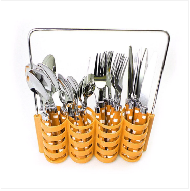 24PC Cubed Design Stylish Stainless Steel Cutlery Set In Steel Holding Rack