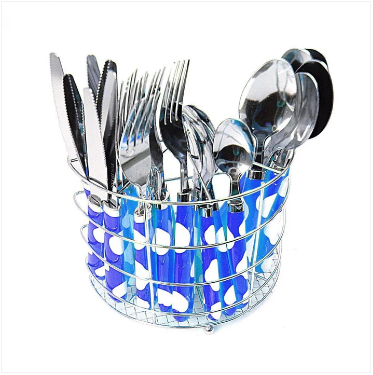 24PC Spotted Stylish Stainless Steel Cutlery Set In Steel Holding Rack