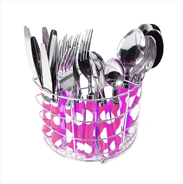 24PC Spotted Stylish Stainless Steel Cutlery Set In Steel Holding Rack