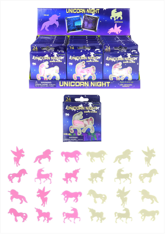 24 Pack Unicorn Glow In The Dark Bedroom Stickers Pink And White 6.5cm