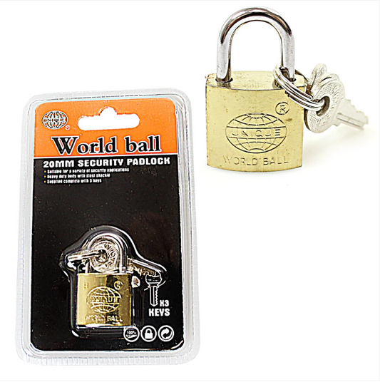 25mm Heavy Duty World Ball Unique Padlock 3 Keys Attached Diy