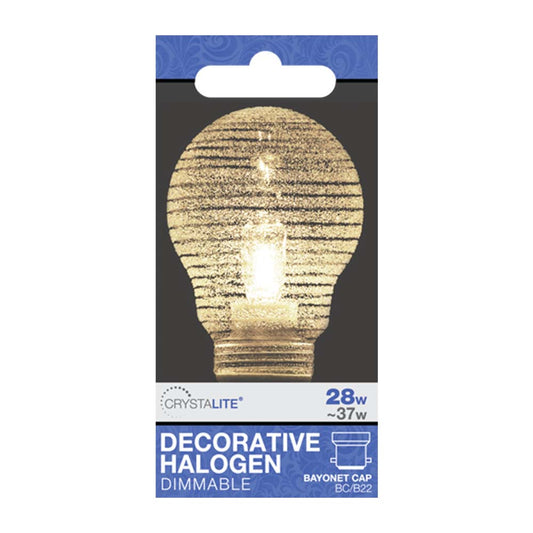 28w = 42w - Crystalite - Halogen - BC - G9 lamp & GLS Decorative Shell - Horizontal Effect - 24mm thread - 1 pk Acetate Box - in Blue Tray