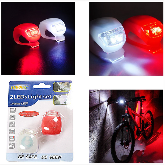 2 LED Light Set Silicone Bike Lights Flexible Waterproof Red/White