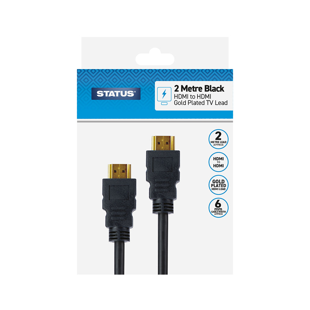 2 Mtr - HDMI Lead - Gold plated - Cable 6mm - Black - 1 pk - In Colour retail Box