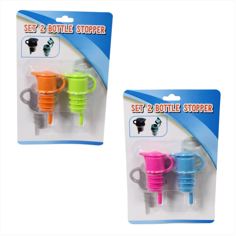 2 Pack Bottle Stopper Liquid Champagne Bottle Lids 2 Colours Plastic