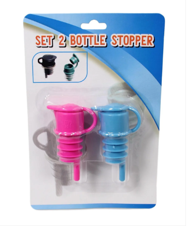 2 Pack Bottle Stopper Liquid Champagne Bottle Lids 2 Colours Plastic