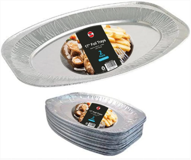 2 Pack Foil Aluminum Flat Tray Serving Dish Party BBQ Foil Tray 17''