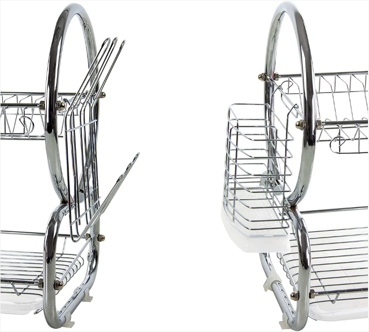 2 Tier Kitchen Dish Drainer Metal and Plastic Silver