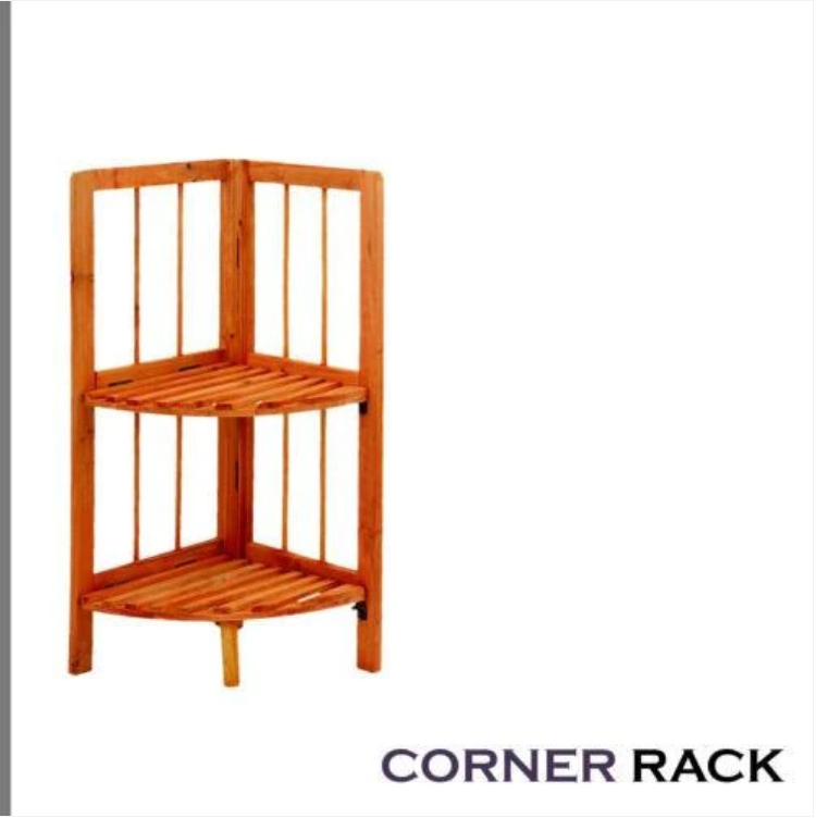 2 Tier Maple Wooden Corner Shelf Unit 28 x 26 x 60cm