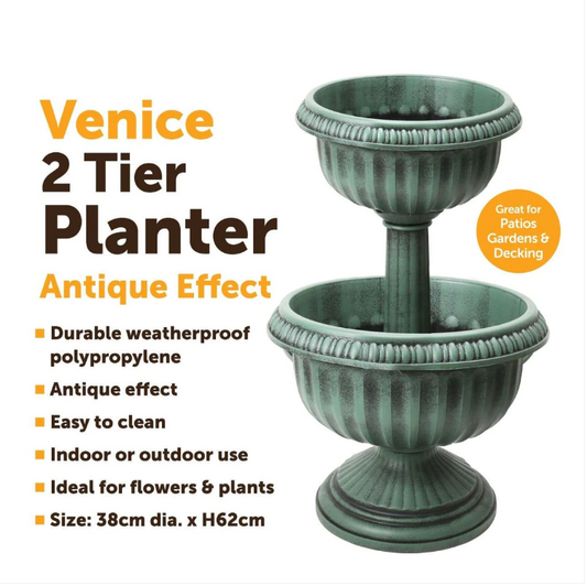 2 Tier Planter Antique Effect Garden Decoration