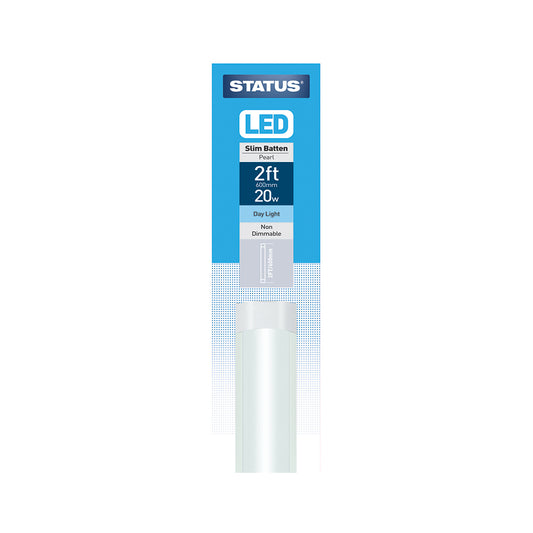 2ft / 600mm - 20w = 1800 lumens - LED - Slim Line Batten - Pearl - Day Light - 1 pk box