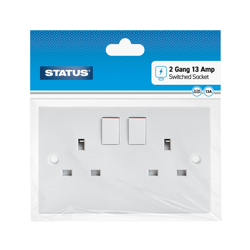 2 gang - 13 amp - Wall Socket - Switched - White - 1 pk - in Poly Bag / Header Card