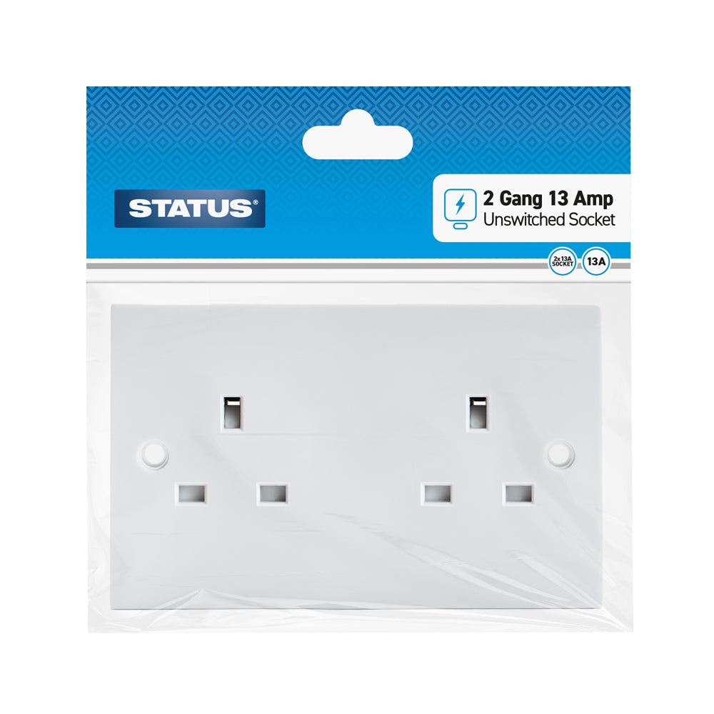 2 gang - 13 amp - Wall Socket - Unswitched - White - 1 pk - in Poly Bag / Header Card