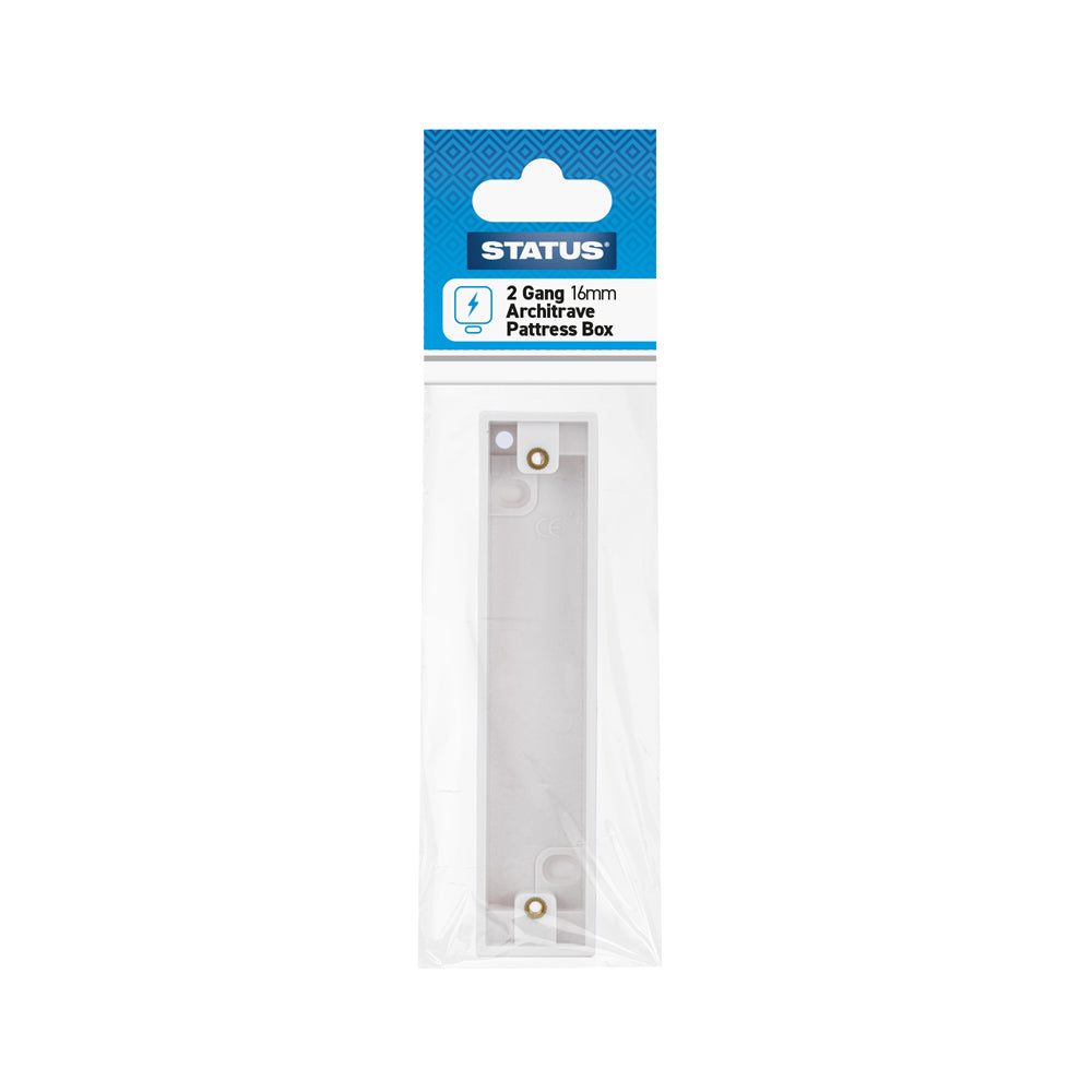 2 gang - 16mm - Architrave Pattress Box - White - 1 pk - in Poly Bag / Header Card