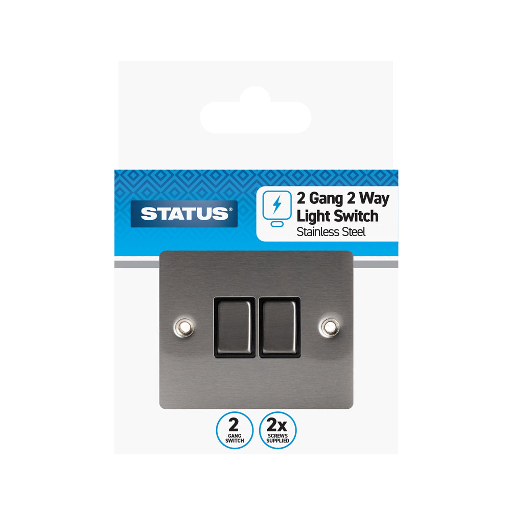 2 gang - 2 way - Stainless Steel Screw Through - Light Switch - 1 pk - in a Clam Shell