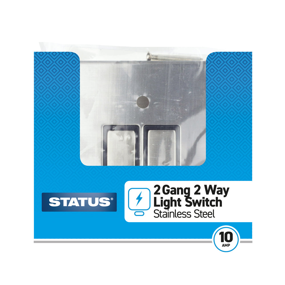 2 gang - 2 way - Stainless Steel Screwless - Light Switch - 1 pk - in Poly Bag - in Colour CDU