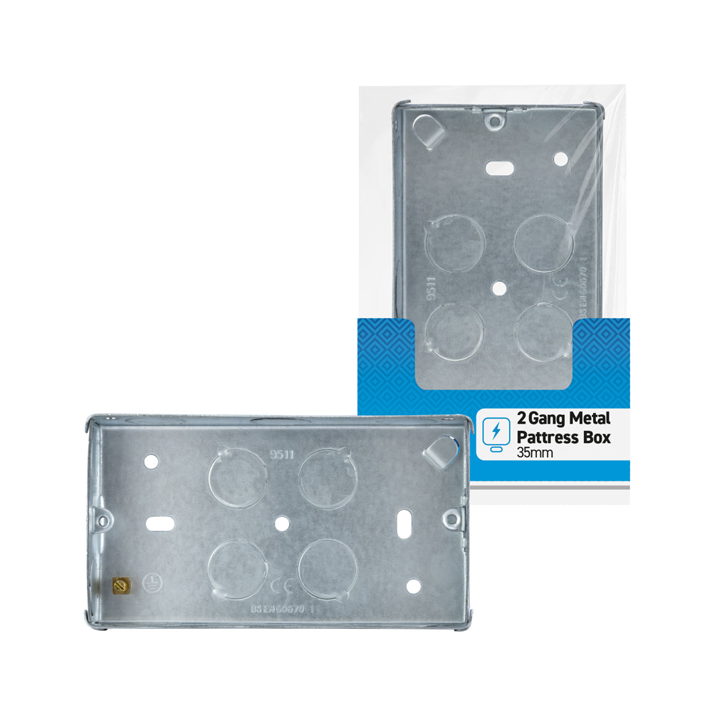 2 gang - 35mm - Metal Pattress Box - Galvanised - 1 pk - in Poly Bag - in Colour CDU
