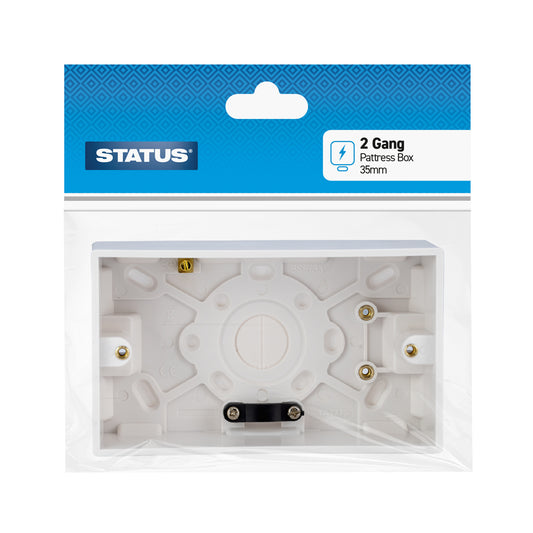 2 gang - 35mm - Pattress Box - White - 1 pk - in Poly Bag / Header Card