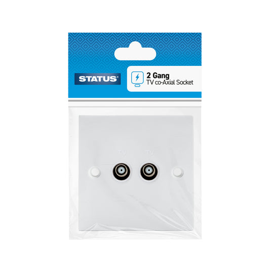 2 gang - Co-axial Socket - T.V. Aerial - White - 1 pk - in Poly Bag / Header Card