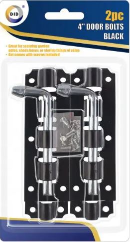 2pc 4"Door Bolts Black