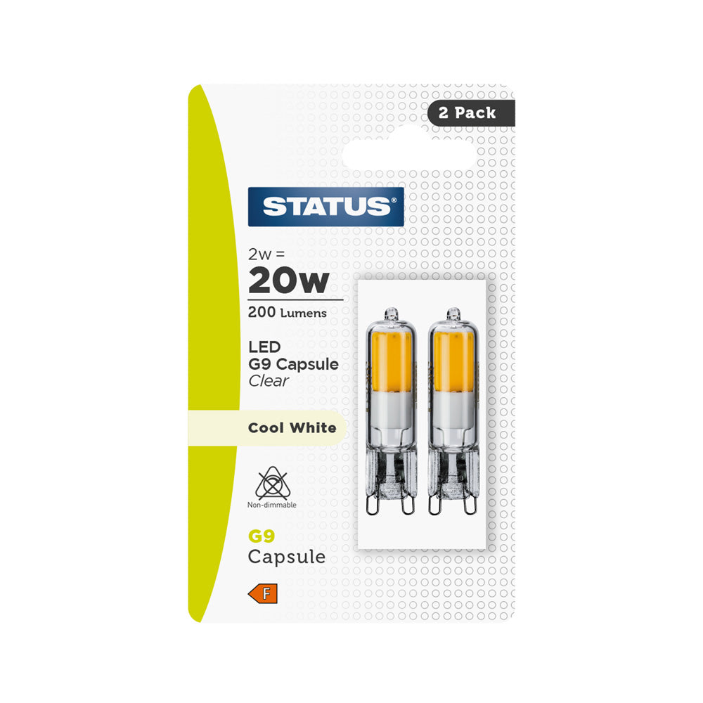 2w = 20w = 200 lumens - LED - G9 - Cool White - non dimmable - 2pk in a Trapped Box - in a white CDU