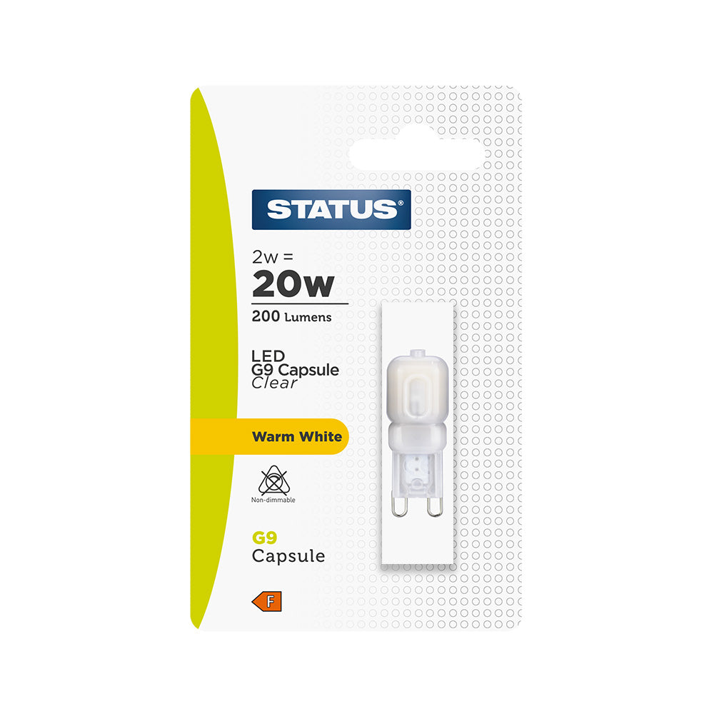 2w = 20w = 200 lumens - LED - G9 Plastic - Warm White - non dimmable - 1pk in a Trapped Box - in a white CDU