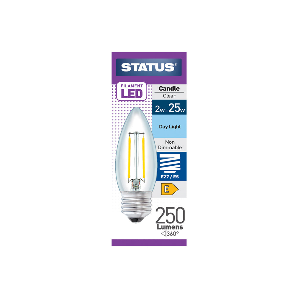 2w = 25w = 270 lumens - Filament LED - Candle - ES - Clear - Day Light - 1 pk box - in White CDU
