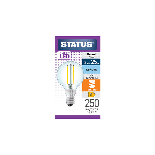 2w = 25w = 270 lumens - Filament LED - Round - SES - Clear - Day Light - 1 pk box - in White CDU