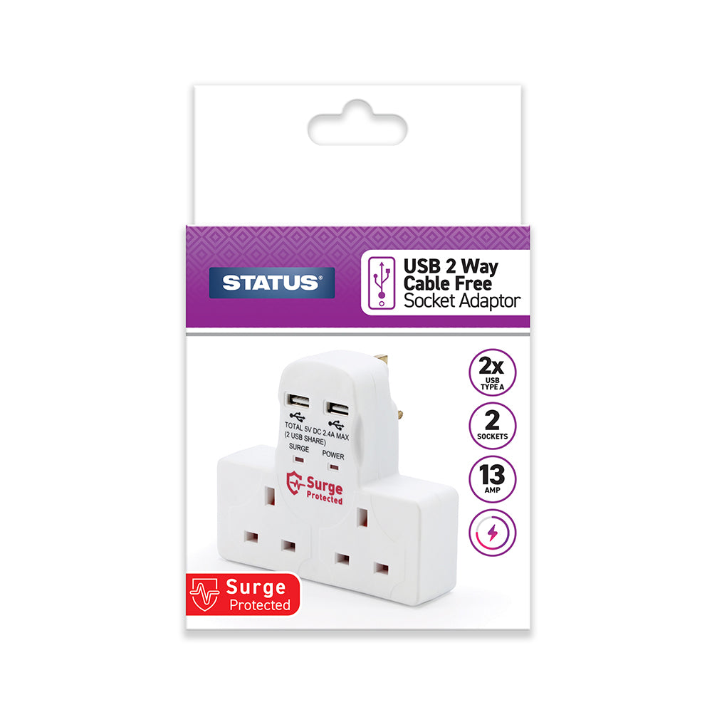 2 way - Cable-Free Socket - 2 x USB - White - 1 pk - Colour Box