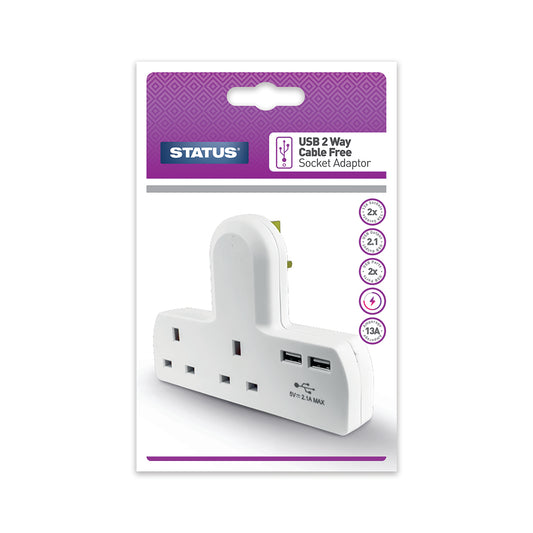 2 way - Cable-Free Socket - 2 x USB - White - 1 pk - in a Box
