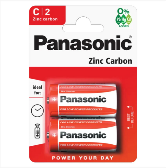 2x Panasonic C Batteries Zinc Carbon R14 1.5V Battery