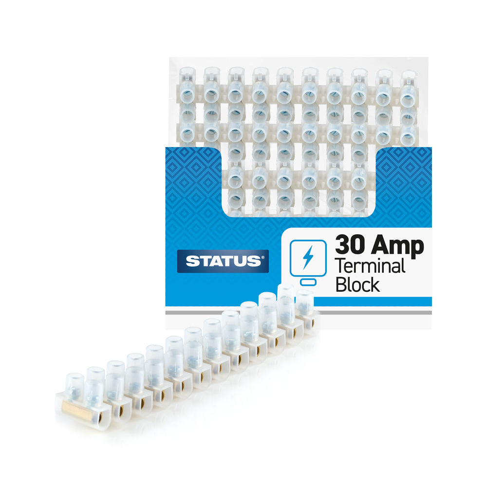 30 amp - Terminal Block - Clear - "bulk" - 12 blocks per strip - in Colour CDU