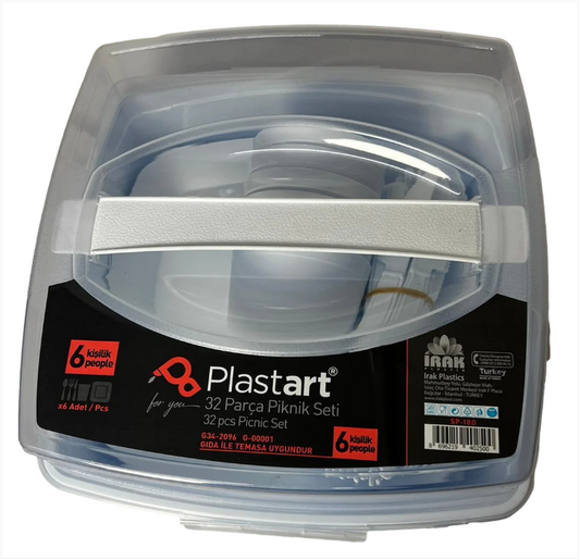 32 Pc Picnic Set 6 Place Setting With Carrying Container Random Colour Sent