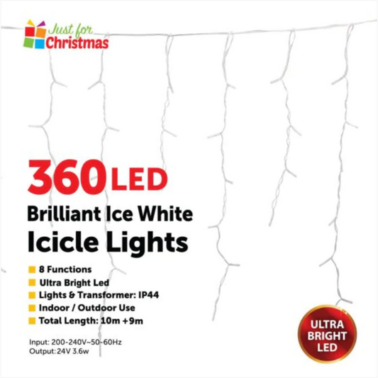 360LED Brilliant Ice White Icicle Lights