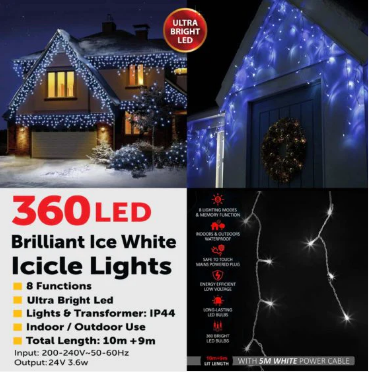 360LED Brilliant Ice White Icicle Lights
