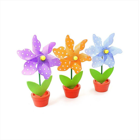 3 Colorful Plastic Windmill Pinwheel Pot Spinner Outdoor Garden Party Decor