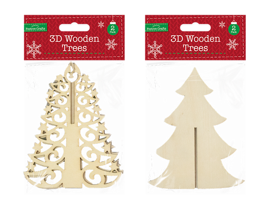3D Wooden Filigree Tree 2 Pack